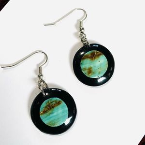 Round Green Turbo Shell Earrings